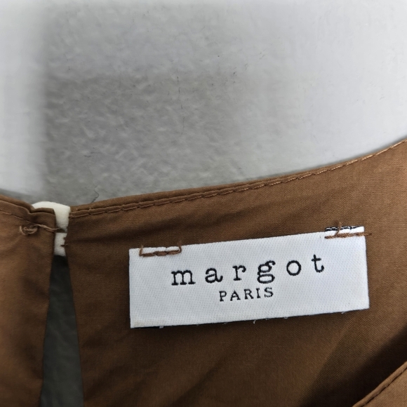 Margot Paris Tiered Sleeveless Midi Dress Brown Poplin Cotton Pockets Italy - Picture 10 of 15